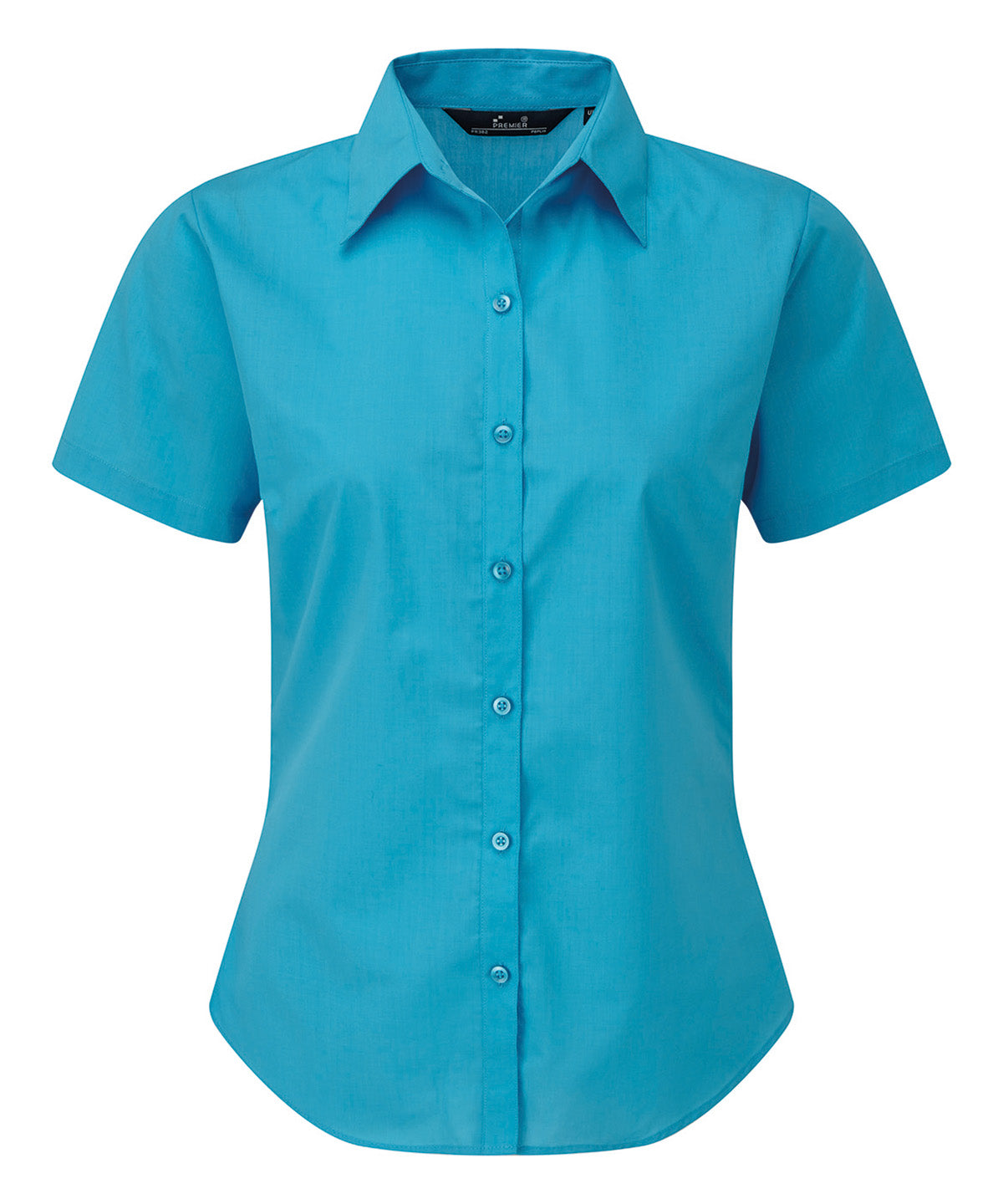 Women's short sleeve poplin blouse - Turquoise