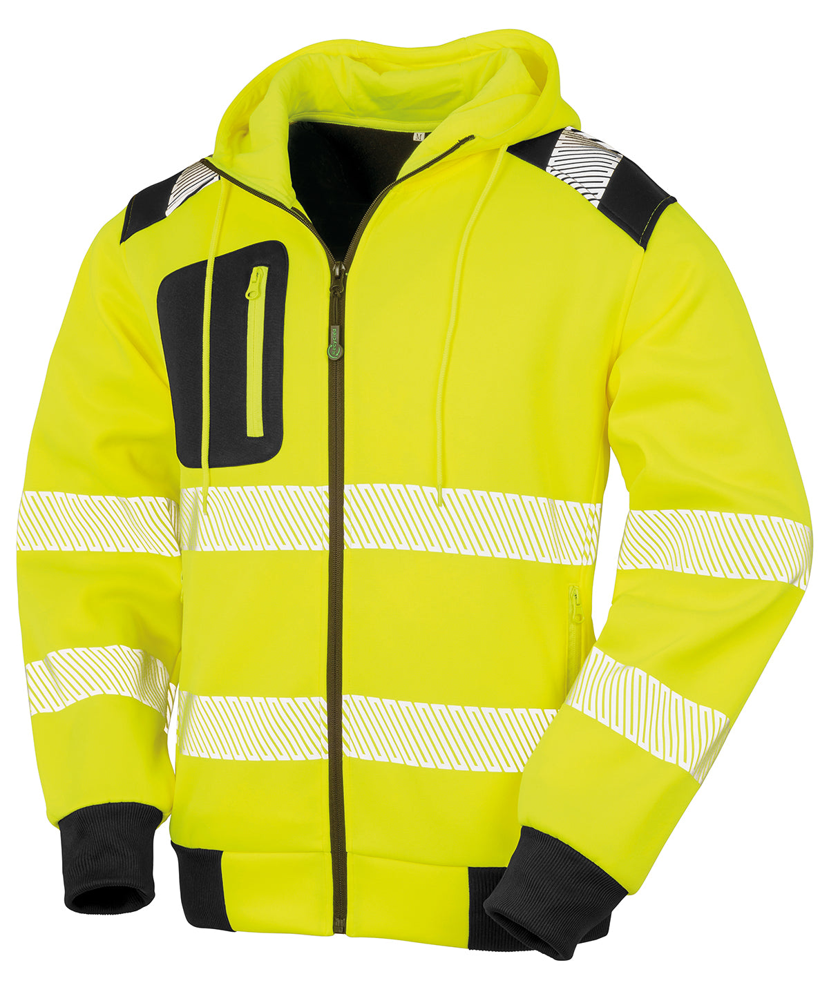Recycled robust zipped safety hoodie - Fluorescent Yellow/Black
