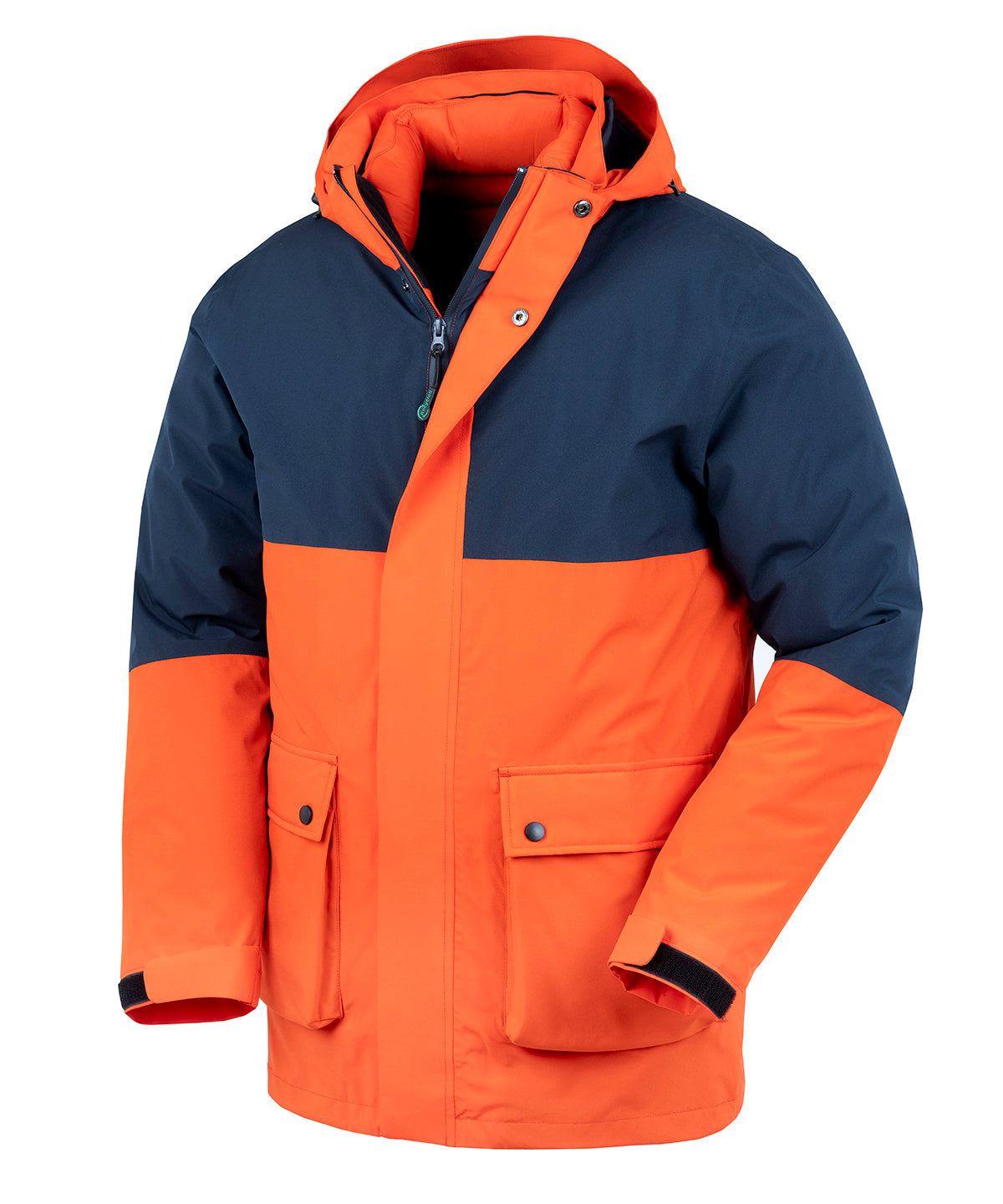 Recycled 3-in-1 padded ripstop jacket - Navy/Orange