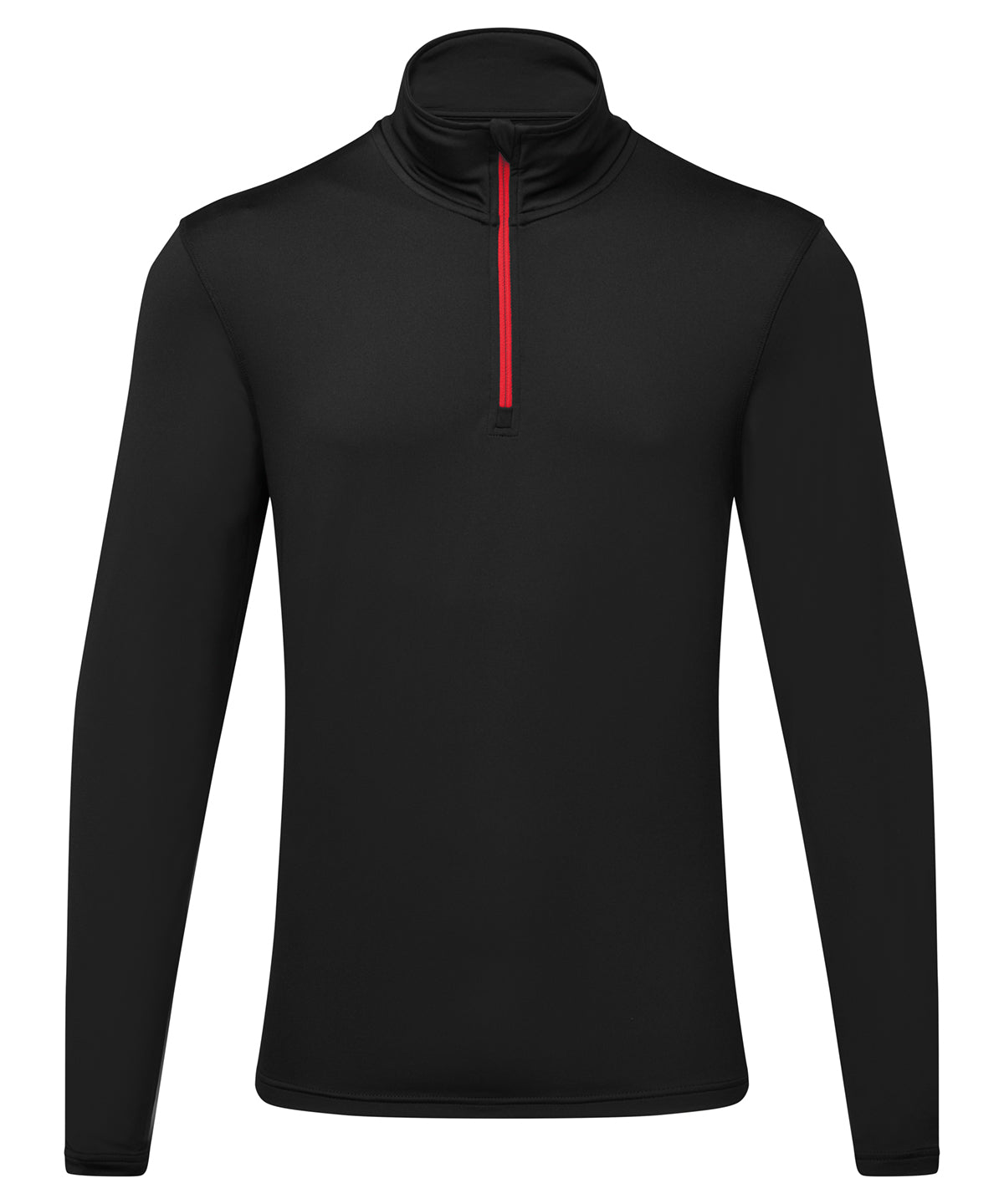 Men's TriDri® recycled long sleeve brushed back ¼ zip - Black/Red