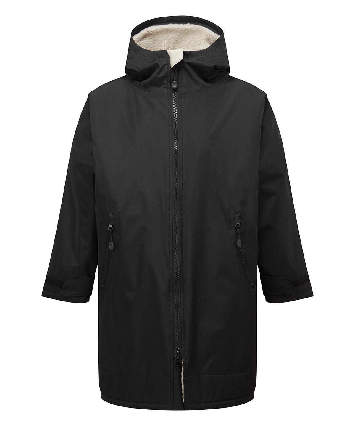 Kids TriDri® Recycled all-seasons waterproof changing robe - Black/Natural