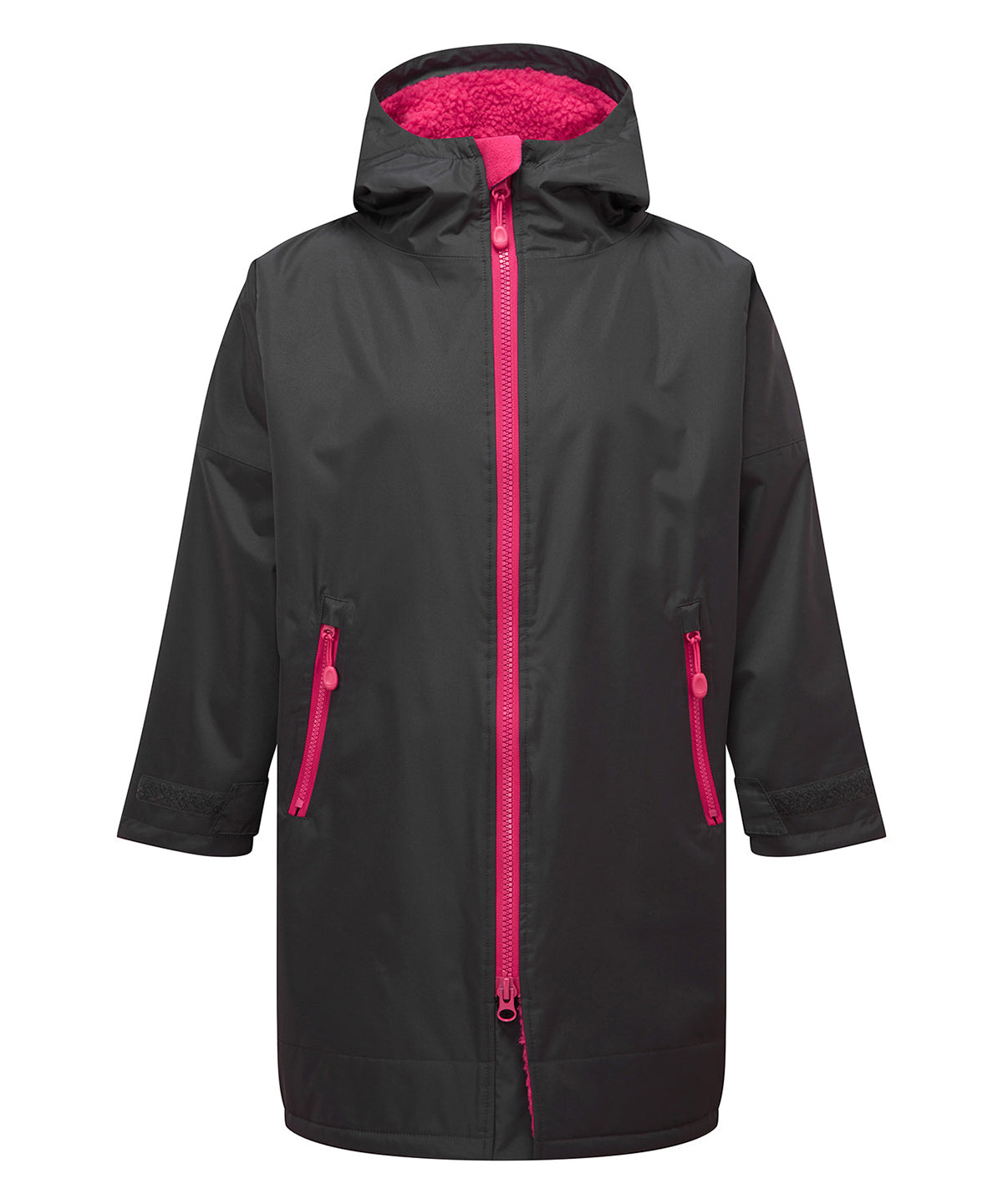 Kids TriDri® Recycled all-seasons waterproof changing robe - Charcoal/Hot Pink