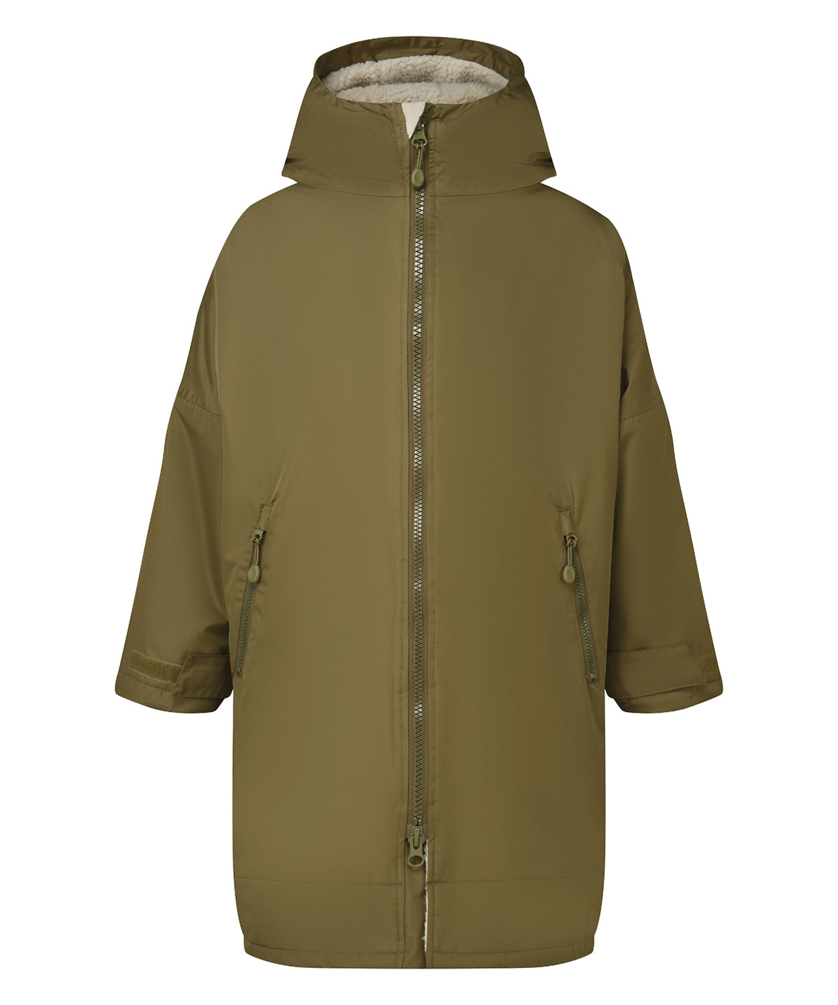 Kids TriDri® Recycled all-seasons waterproof changing robe - Olive/Natural