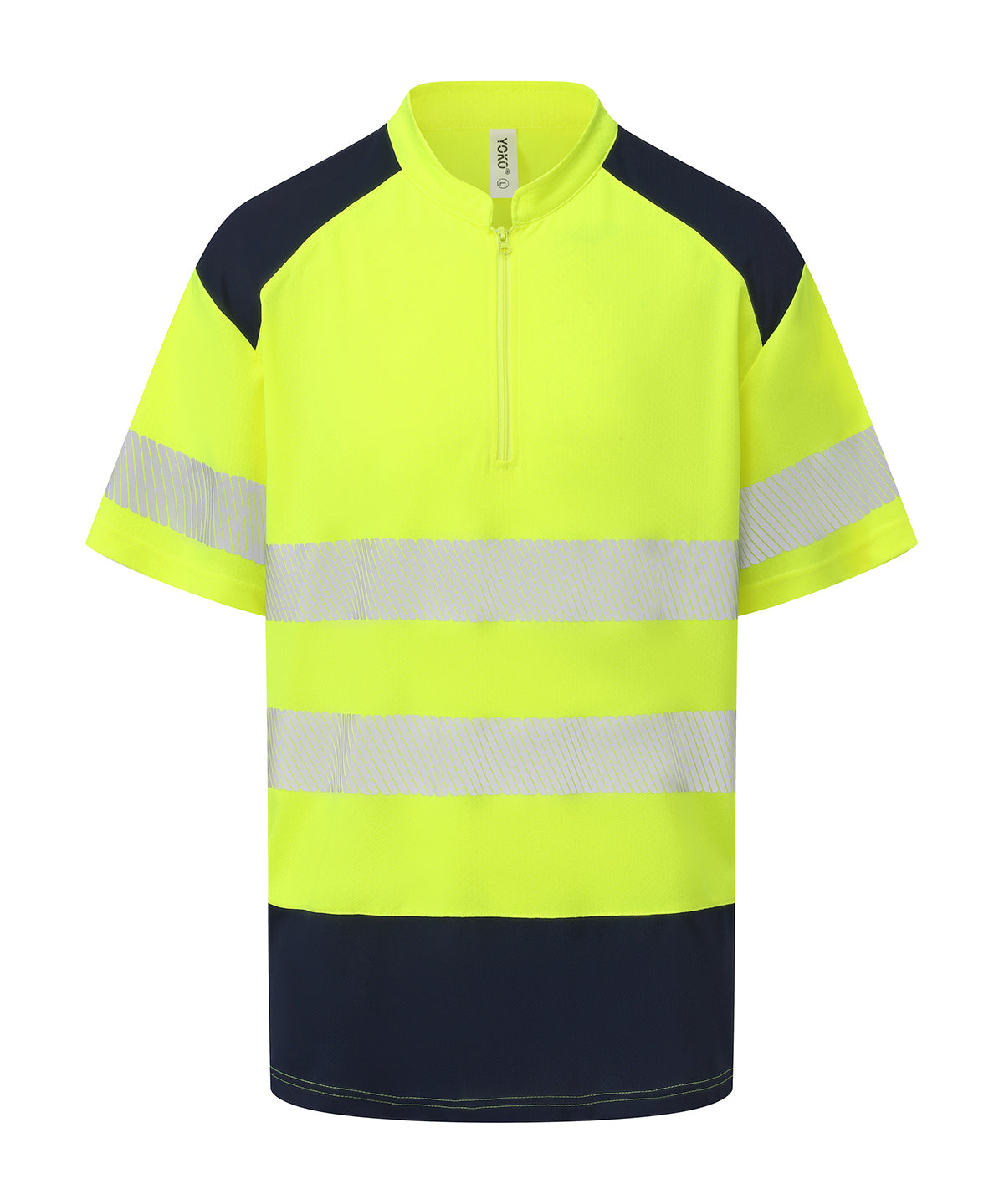 Hi-vis mandarin collar zip neck comfort trim polo (HVJ230) - Hi-vis Yellow/Navy