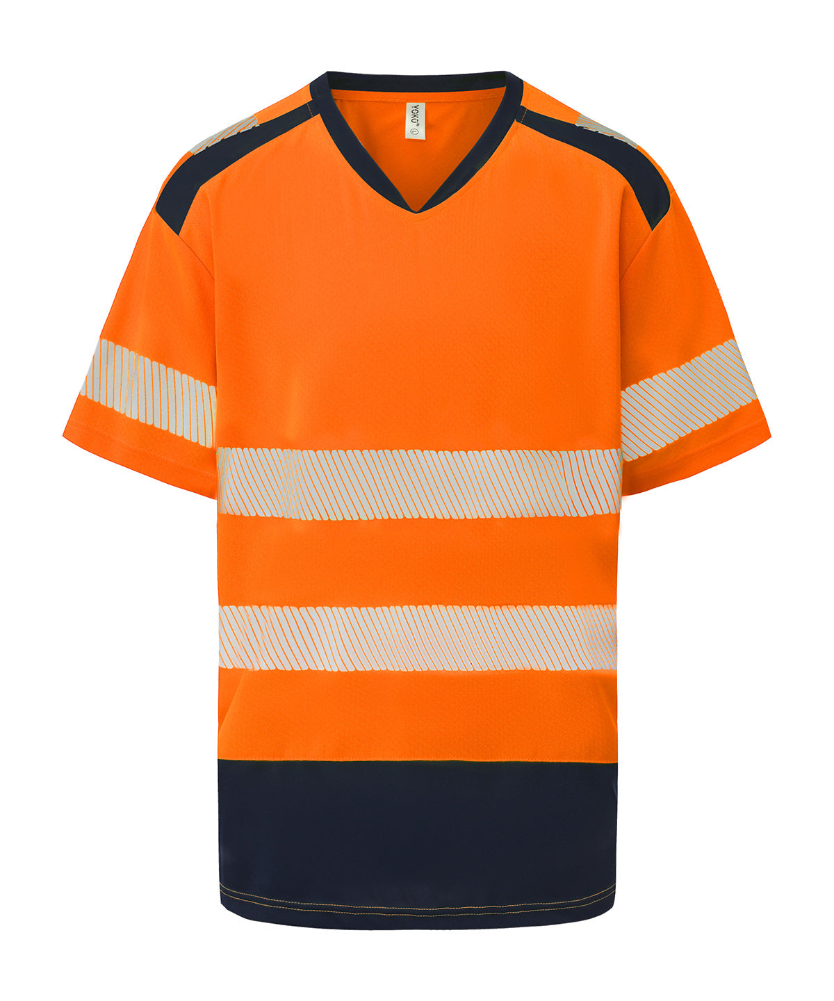 Hi-vis mandarin collar comfort trim t-shirt (HVJ430) - Hi-vis Orange/Navy