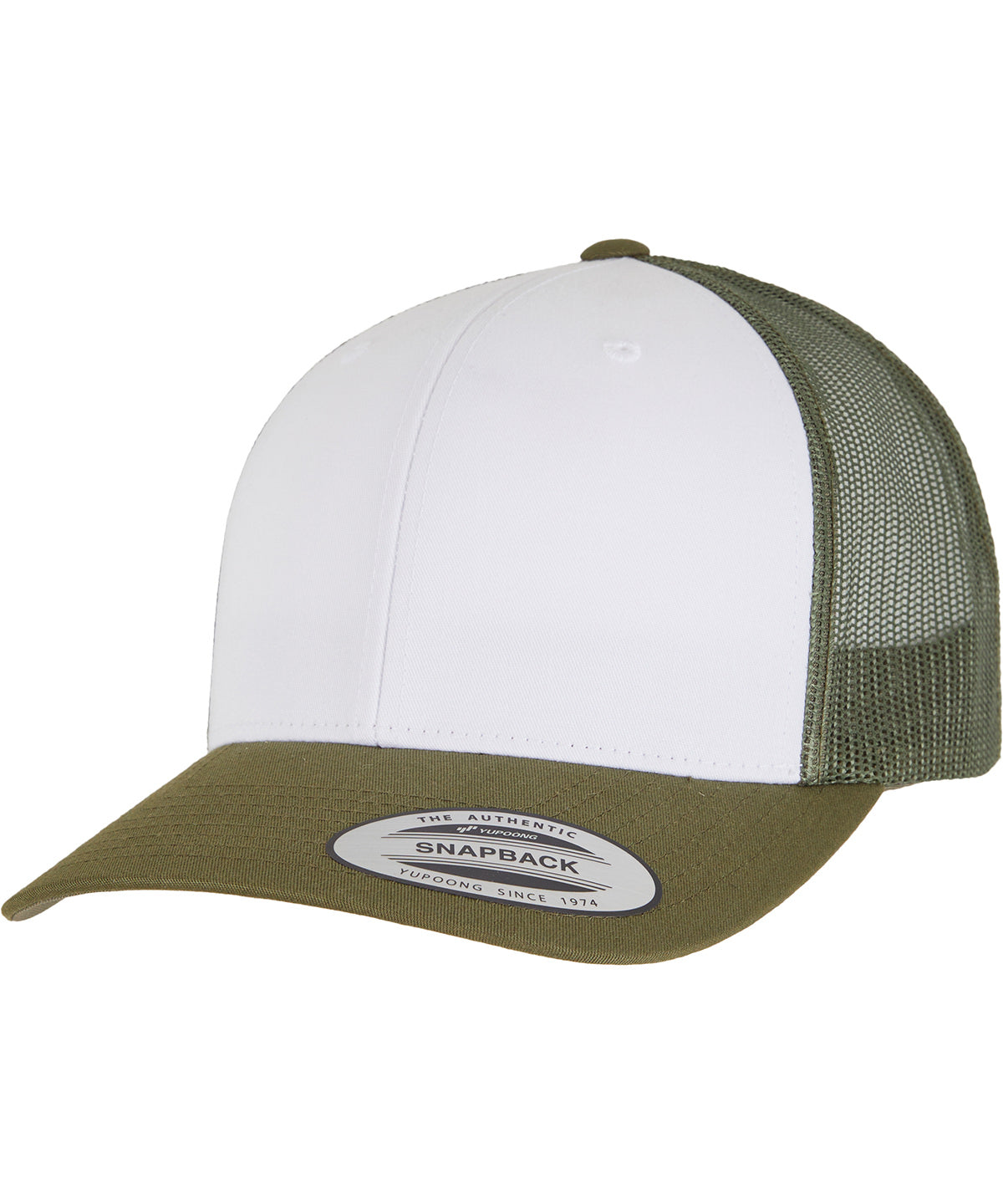 Retro trucker coloured front (6606CF) - Moss Green/White/Olive